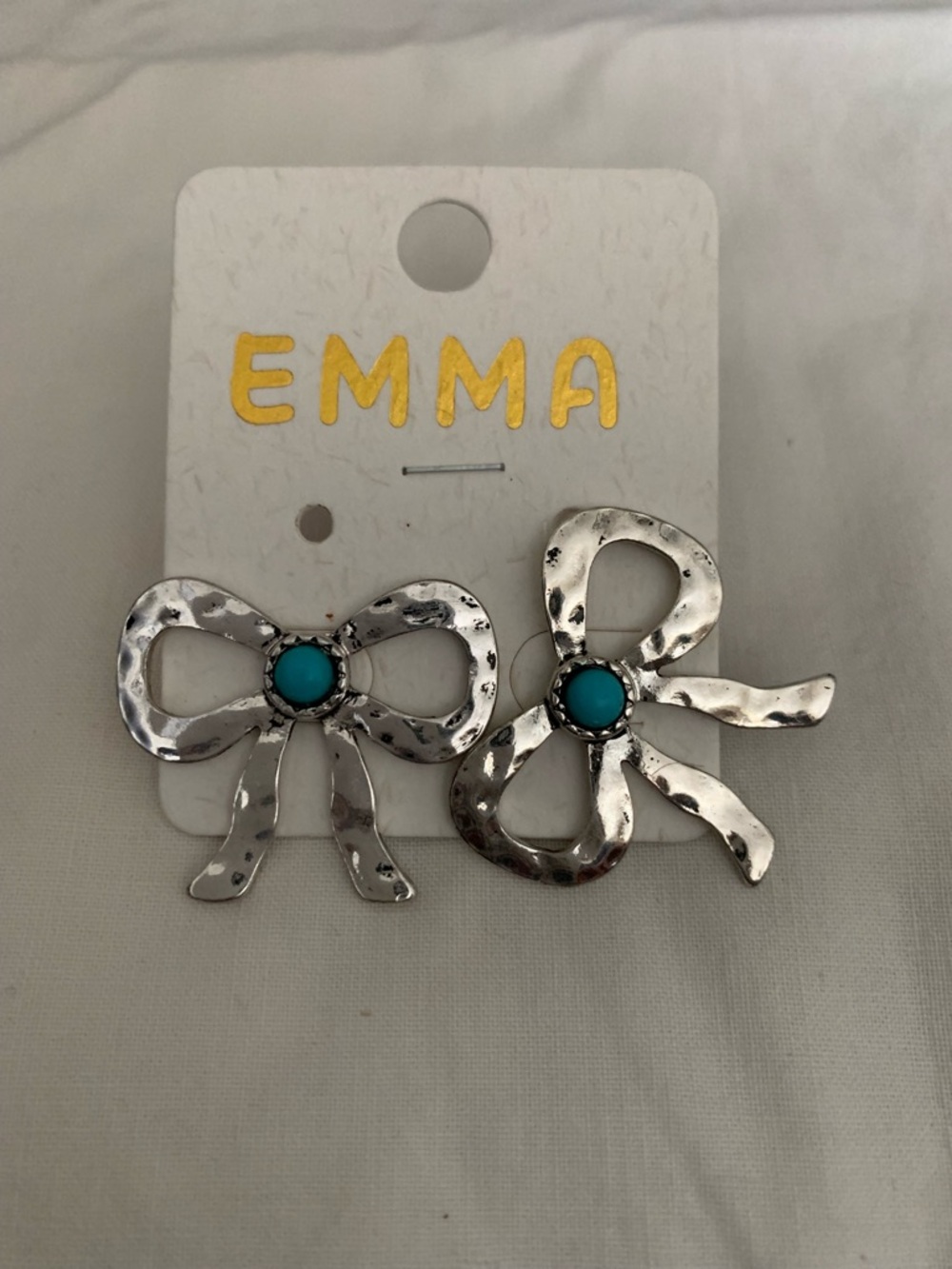 Silver Bow Earrings with Turquoise Accent